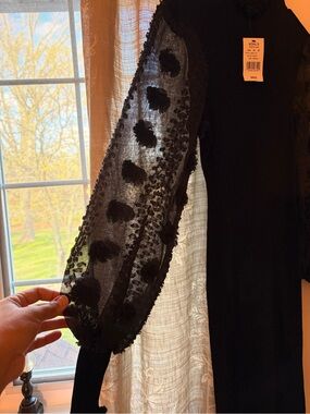 Kohl's Black Midi Dress with Textured Sheer Puff Sleeves